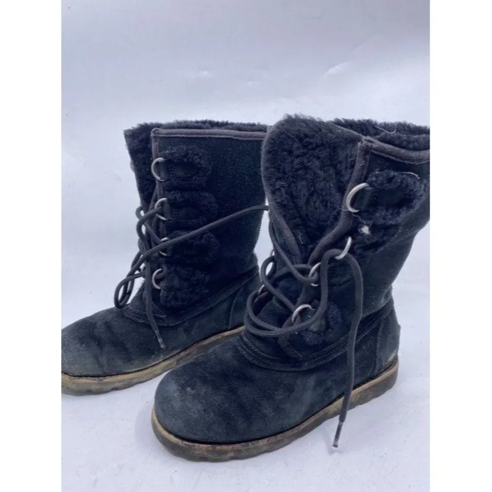 Ugg Australia Black Rugged Lace Up Bootsbooties Si